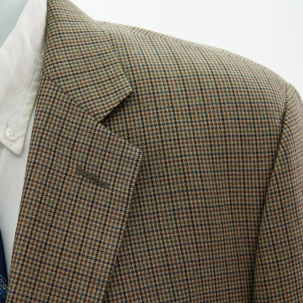 Joseph & Feiss Gold Wool Silk Tan Houndstooth Sport Coat 42R Tagged 44R